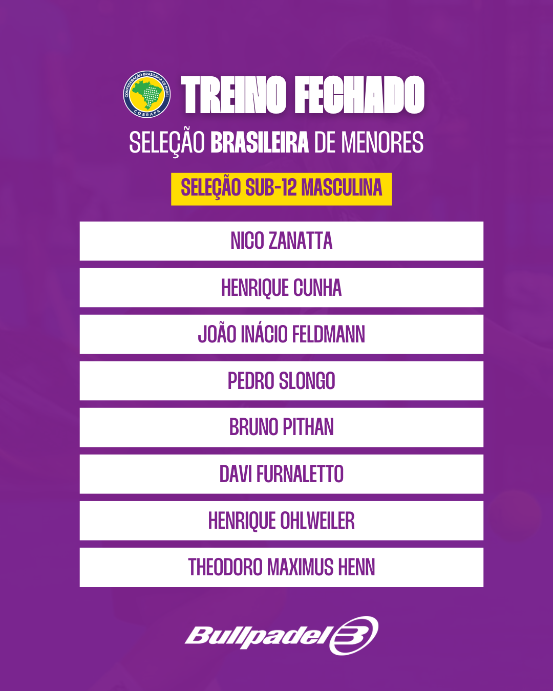 CONVOCAÇÃO PARA O 2º TREINO FECHADO DA SELEÇÃO BRASILEIRA DE MENORES