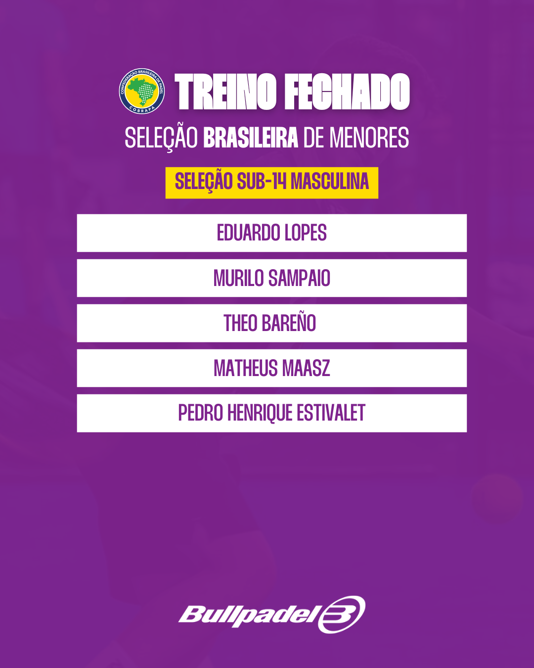 CONVOCAÇÃO PARA O 2º TREINO FECHADO DA SELEÇÃO BRASILEIRA DE MENORES
