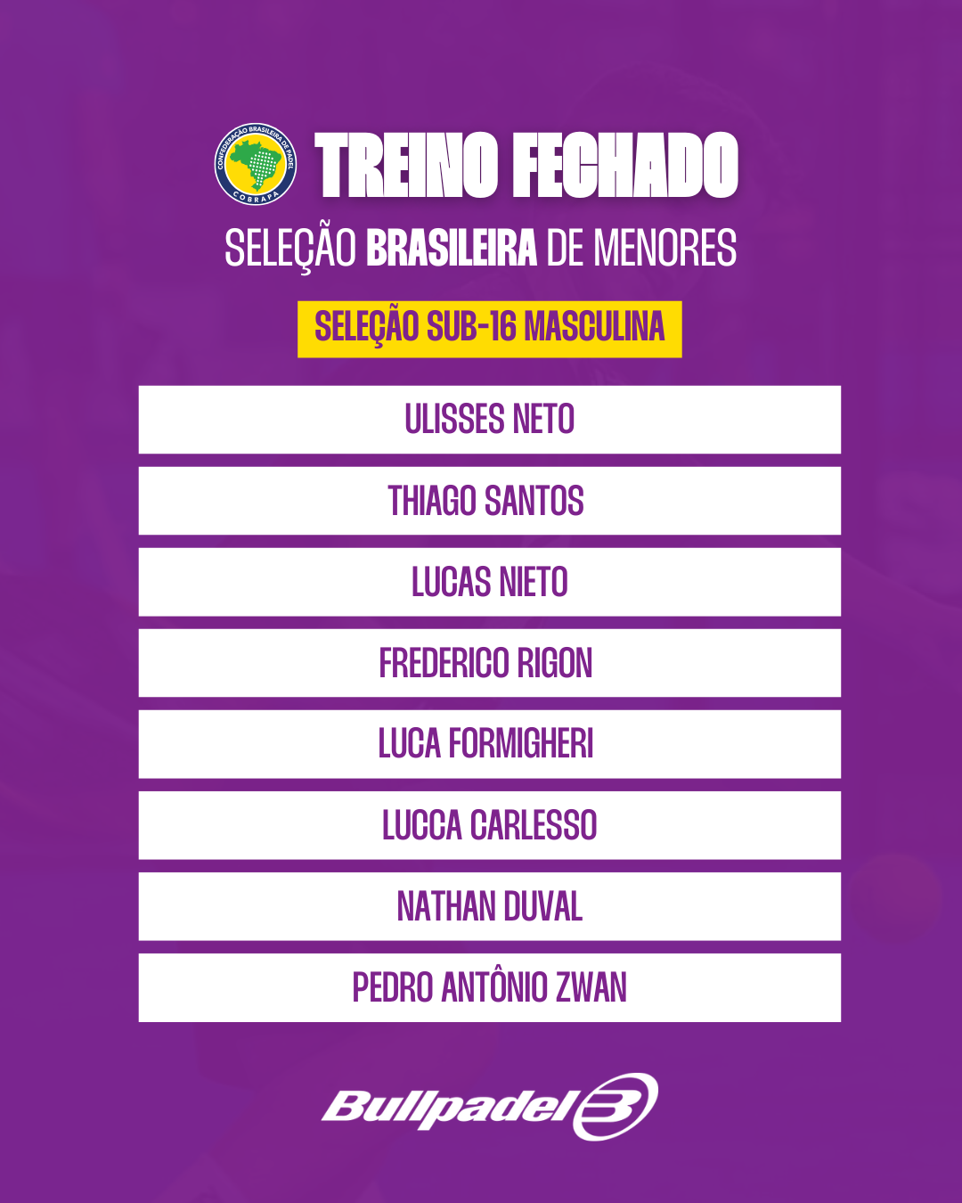 CONVOCAÇÃO PARA O 2º TREINO FECHADO DA SELEÇÃO BRASILEIRA DE MENORES